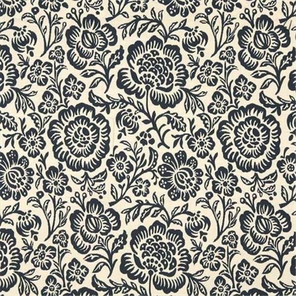 Designer Fabrics <p>Navy blue and beige floral matelasse reversible upholstery fabric by the yard, is an upholste F407 - main